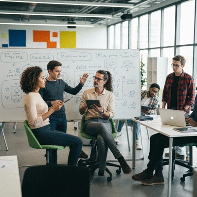 People collaborating on a project, representing community and knowledge sharing
